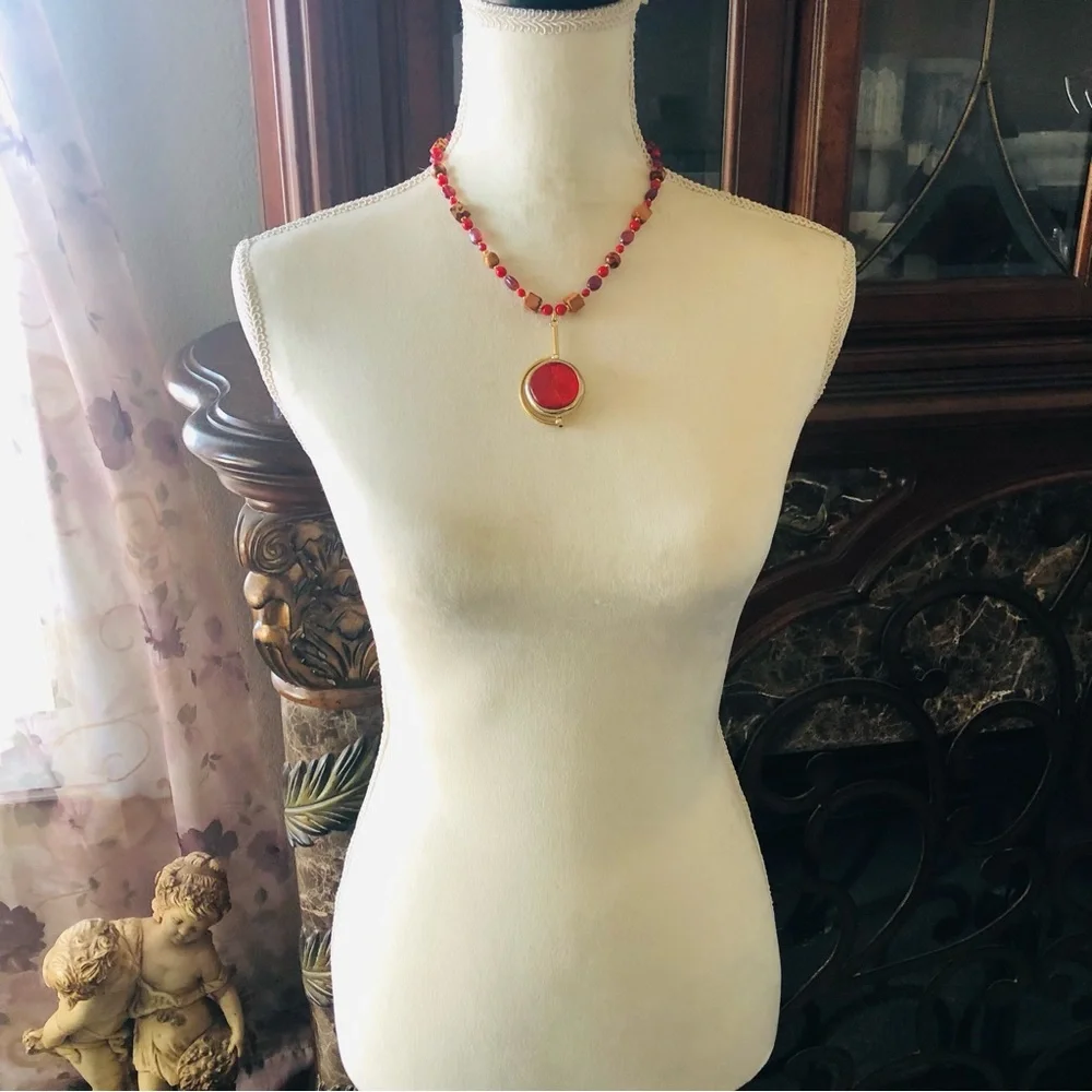 Handcrafted repurpose mixed bead crackle pendant Czech glass Pearl necklace